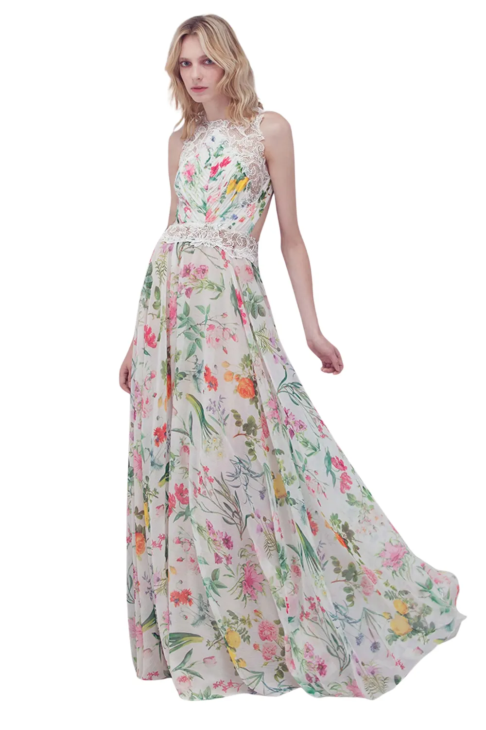 Çiçek Desenli Uzun Elbise