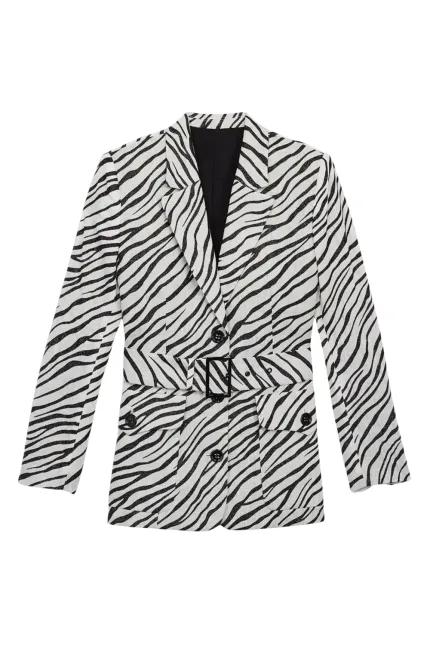 Simli Zebra Desenli Blazer Ceket