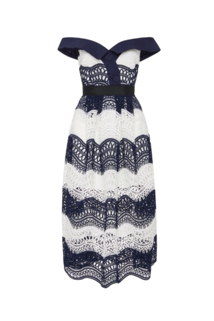 Off Shoulder Midi Güpürlü Elbise