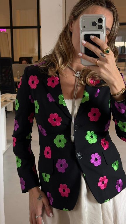 Çiçek Desenli Blazer Ceket