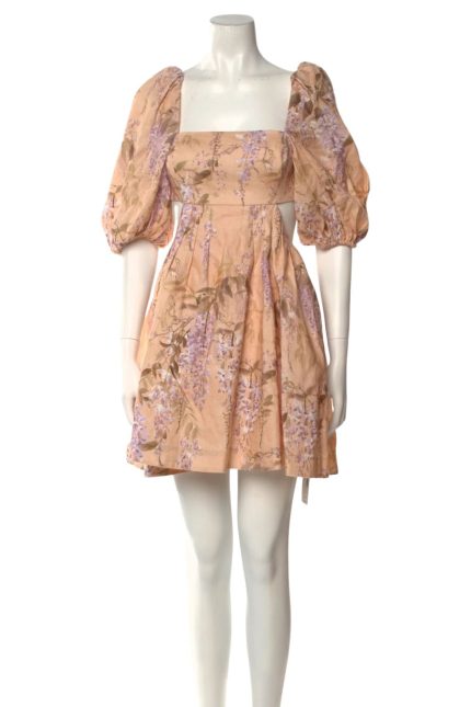 Rosa Cut-Out Keten Mini Elbise
