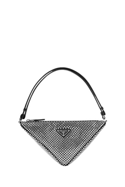 Crystal-Studded Satin Pouch Kol Çantası