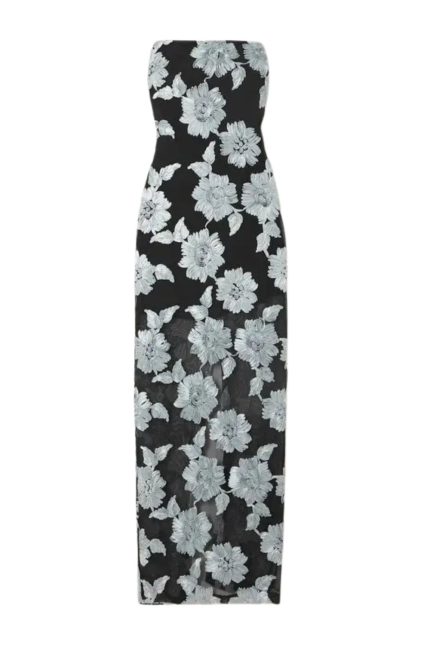Flower Mesh Maxi Elbise