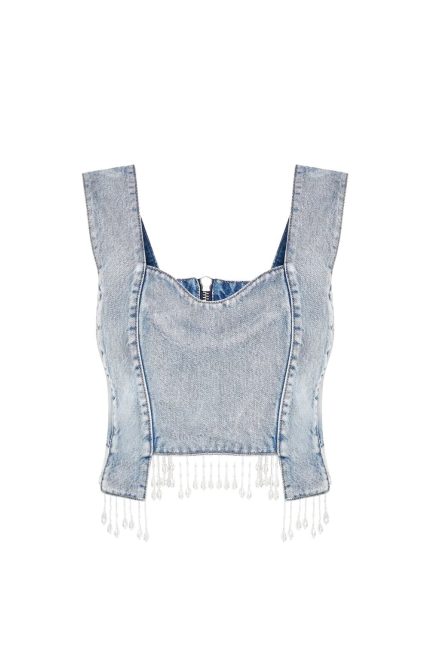 Denim Crop Top Büstiyer