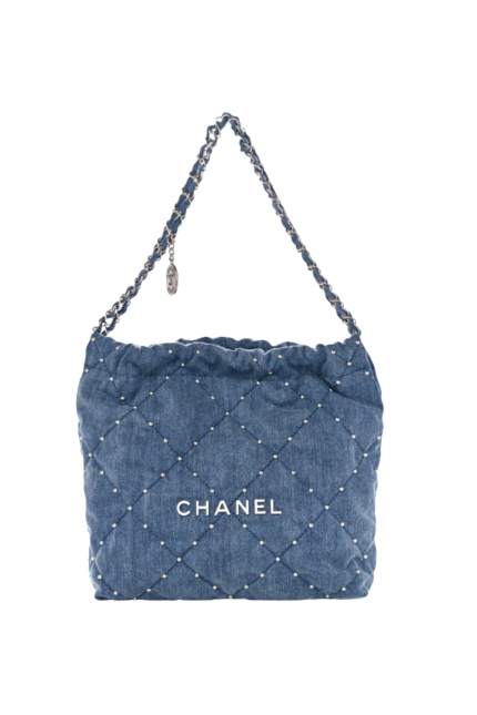 Washed Denim Quilted Studded 22 Omuz Çantası