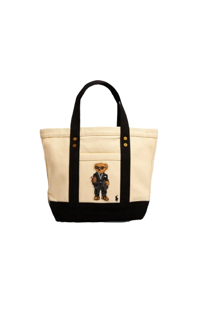 Siyah Kanvas Polo Bear Tote Çanta