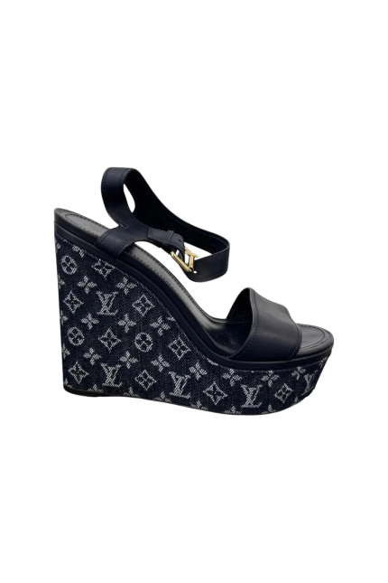 Monogram Denim Waterfall Dolgu Topuklu Ayakkabı
