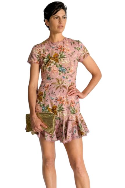 Tropicale Lattice Floral Mini Elbise