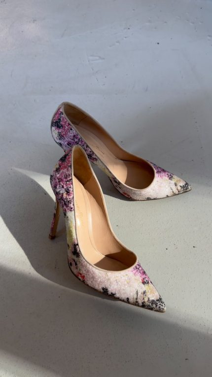 Pink Floral Topuklu Ayakkabı