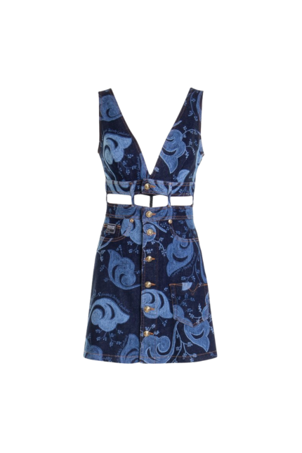 Cut-Out Denim Elbise