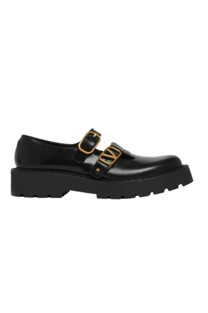 Siyah Deri Mary Jane Loafers