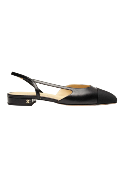Siyah Deri Slingbacks Ayakkabı